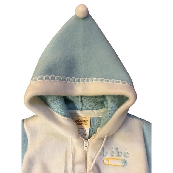 Vintage Cuddler by Doespun Baby Winter Footed Hooded Onesie – Blue & Cream – Siz - Picture 14 of 16